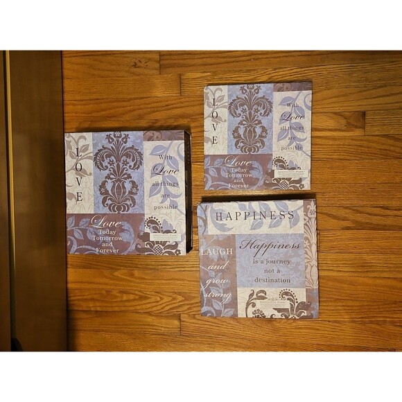 Elegant 3 Pc Nesting Storage Box Set Purple Fleur De Lis Love Laugh Happiness - Picture 8 of 11